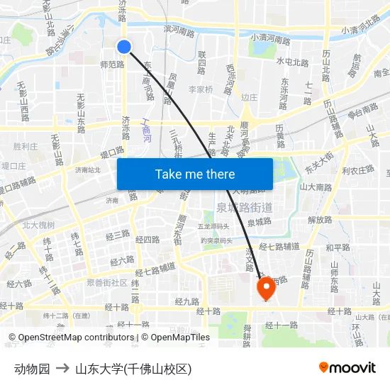 动物园 to 山东大学(千佛山校区) map