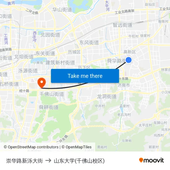 崇华路新泺大街 to 山东大学(千佛山校区) map
