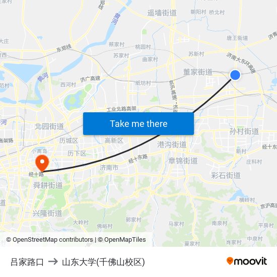 吕家路口 to 山东大学(千佛山校区) map