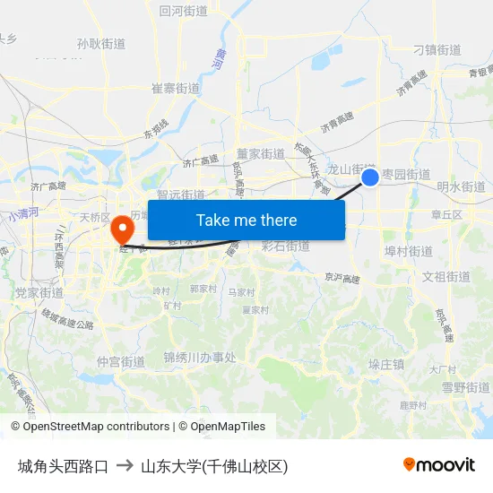 城角头西路口 to 山东大学(千佛山校区) map