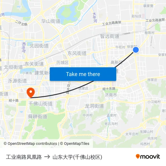 工业南路凤凰路 to 山东大学(千佛山校区) map
