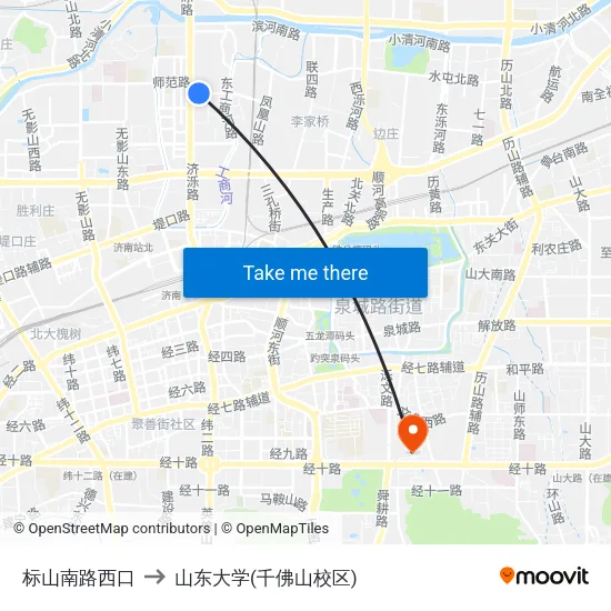 标山南路西口 to 山东大学(千佛山校区) map