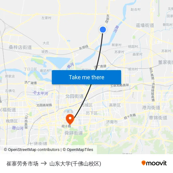 崔寨劳务市场 to 山东大学(千佛山校区) map