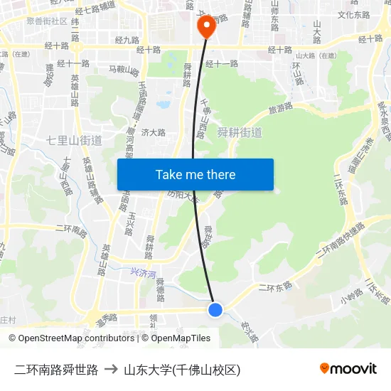 二环南路舜世路 to 山东大学(千佛山校区) map