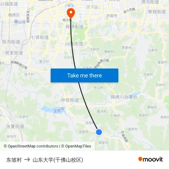 东坡村 to 山东大学(千佛山校区) map
