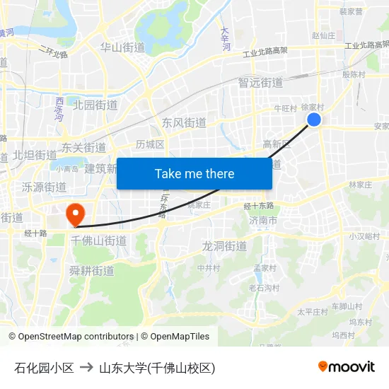 石化园小区 to 山东大学(千佛山校区) map