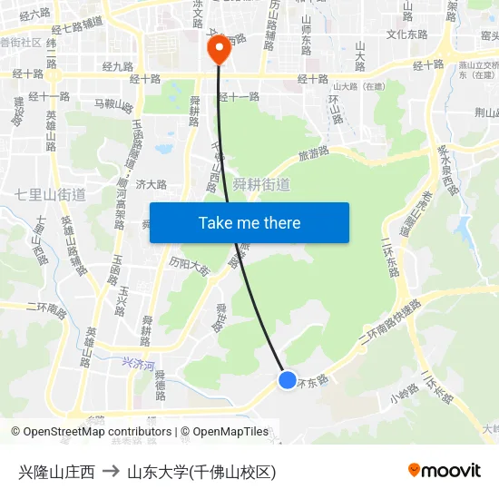 兴隆山庄西 to 山东大学(千佛山校区) map