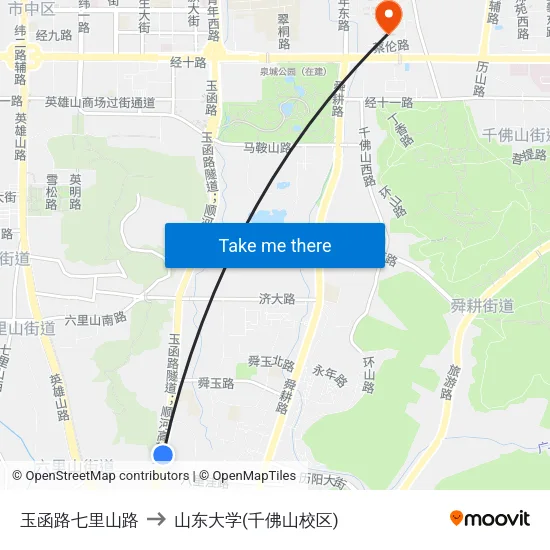 玉函路七里山路 to 山东大学(千佛山校区) map