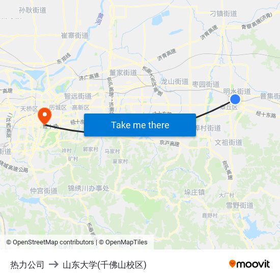 热力公司 to 山东大学(千佛山校区) map
