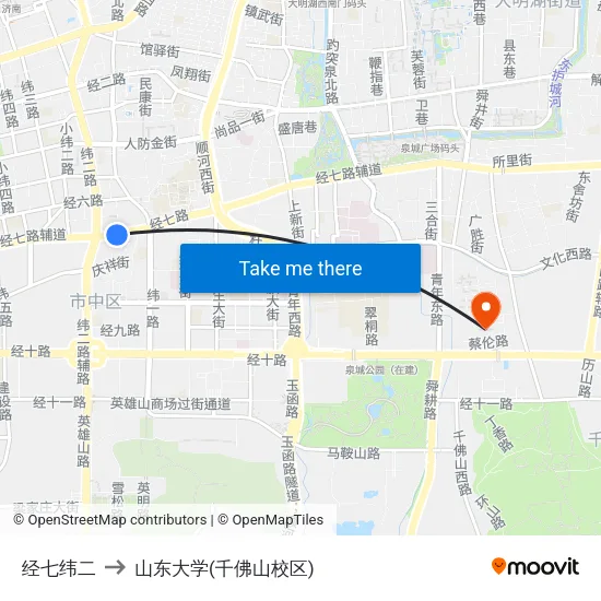 经七纬二 to 山东大学(千佛山校区) map