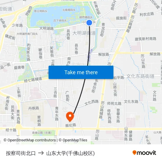 按察司街北口 to 山东大学(千佛山校区) map