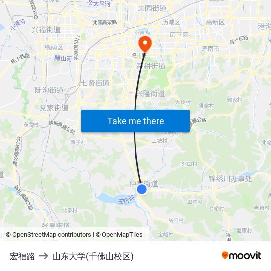 宏福路 to 山东大学(千佛山校区) map