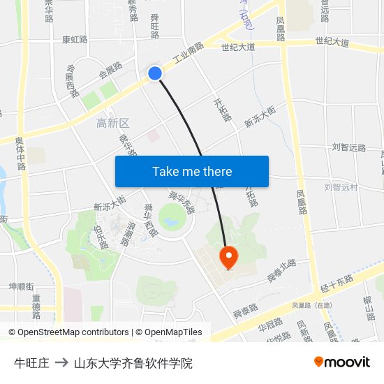 牛旺庄 to 山东大学齐鲁软件学院 map