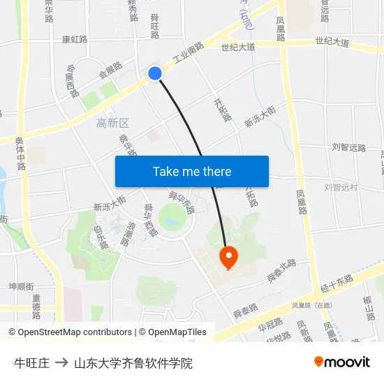 牛旺庄 to 山东大学齐鲁软件学院 map