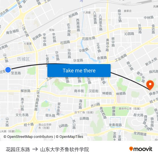 花园庄东路 to 山东大学齐鲁软件学院 map