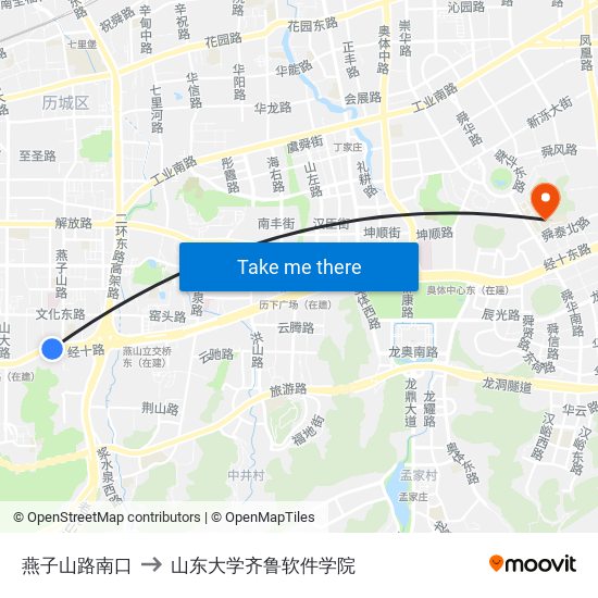 燕子山路南口 to 山东大学齐鲁软件学院 map