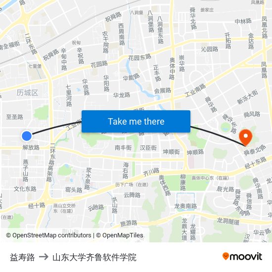 益寿路 to 山东大学齐鲁软件学院 map