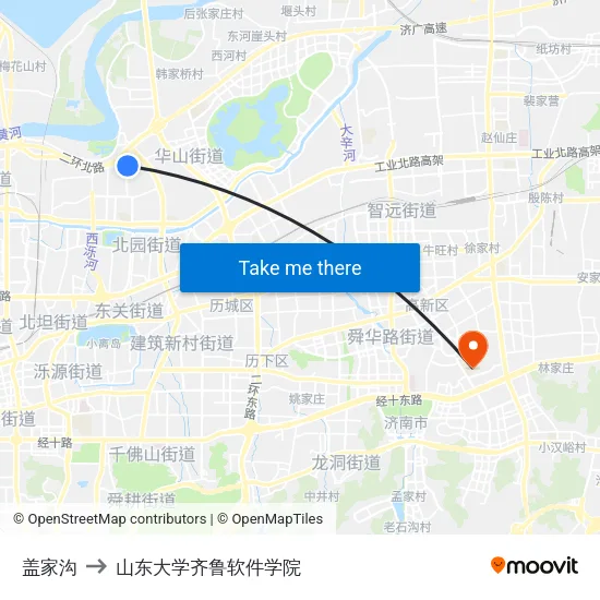 盖家沟 to 山东大学齐鲁软件学院 map