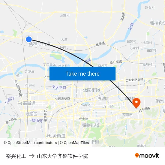 裕兴化工 to 山东大学齐鲁软件学院 map