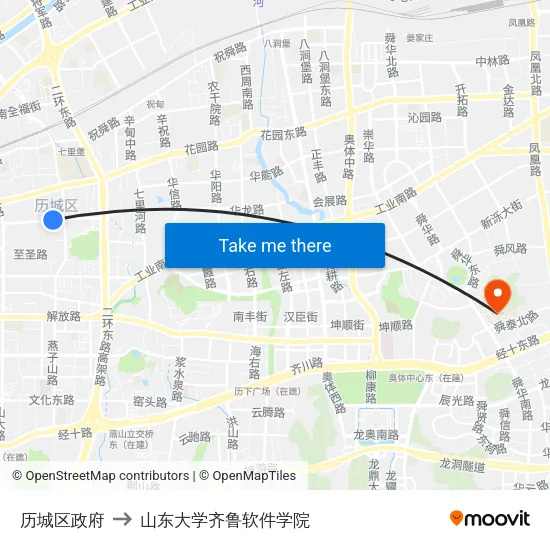历城区政府 to 山东大学齐鲁软件学院 map