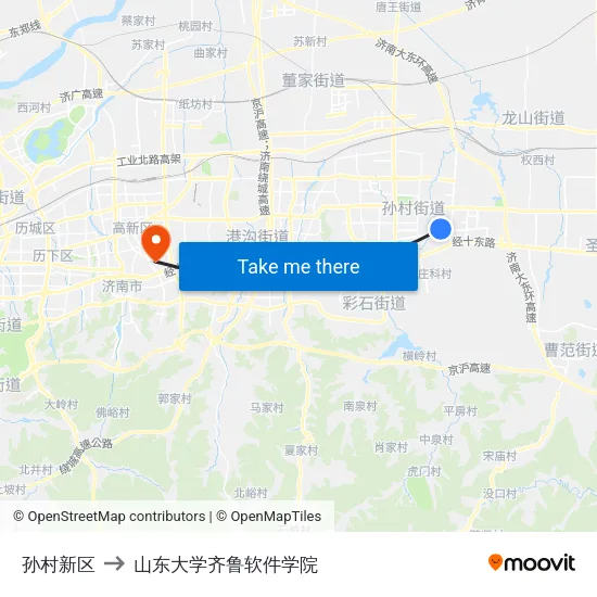 孙村新区 to 山东大学齐鲁软件学院 map