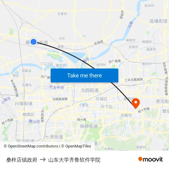 桑梓店镇政府 to 山东大学齐鲁软件学院 map