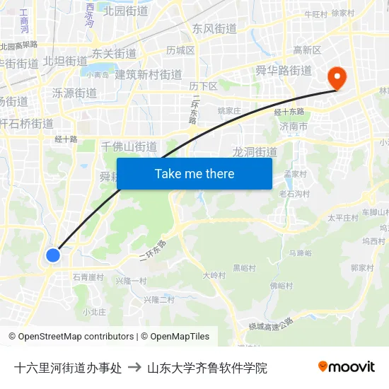 十六里河街道办事处 to 山东大学齐鲁软件学院 map
