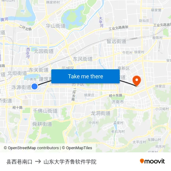 县西巷南口 to 山东大学齐鲁软件学院 map