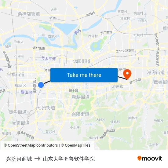 兴济河商城 to 山东大学齐鲁软件学院 map