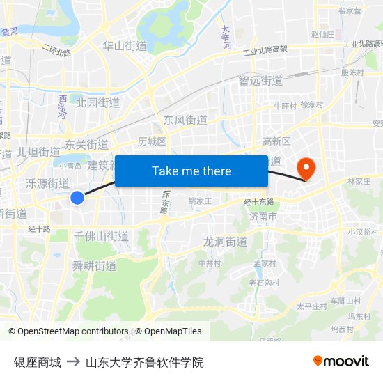 银座商城 to 山东大学齐鲁软件学院 map