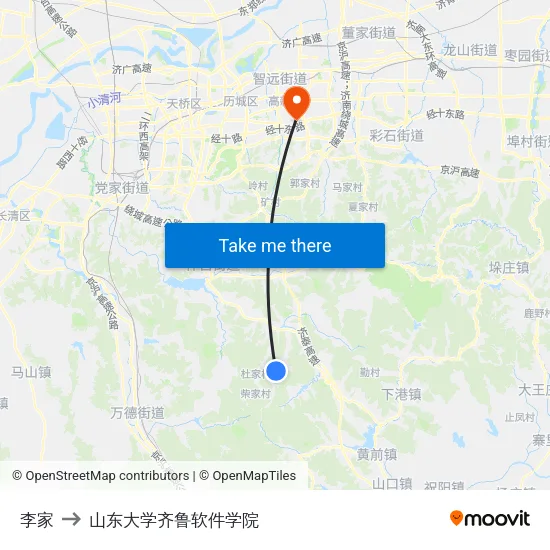 李家 to 山东大学齐鲁软件学院 map