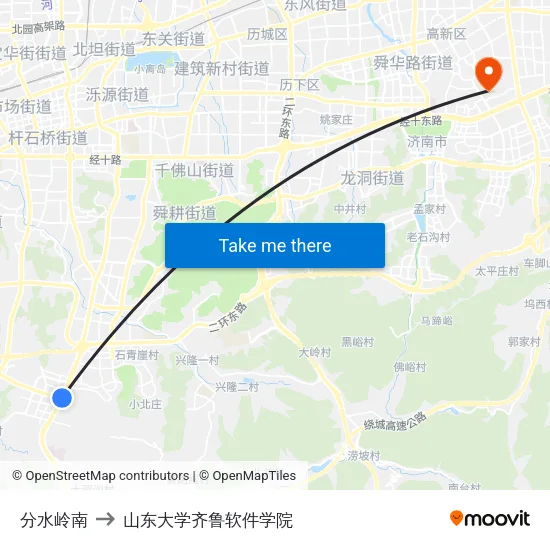 分水岭南 to 山东大学齐鲁软件学院 map