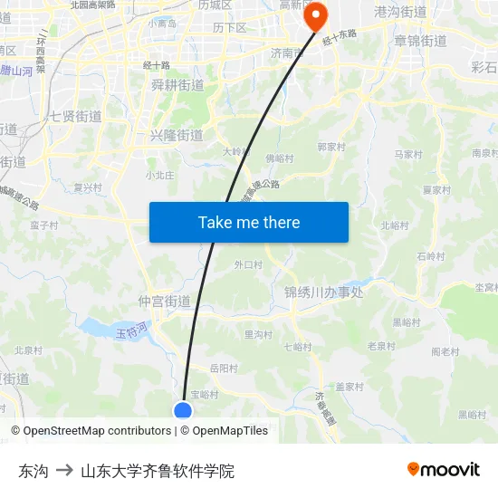 东沟 to 山东大学齐鲁软件学院 map