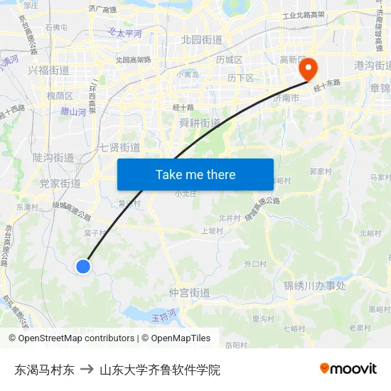 东渴马村东 to 山东大学齐鲁软件学院 map