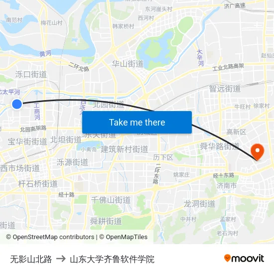 无影山北路 to 山东大学齐鲁软件学院 map