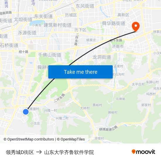 领秀城D街区 to 山东大学齐鲁软件学院 map