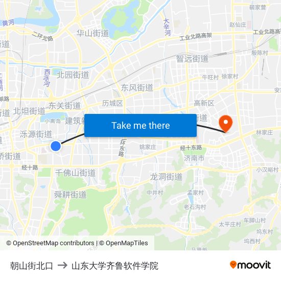 朝山街北口 to 山东大学齐鲁软件学院 map