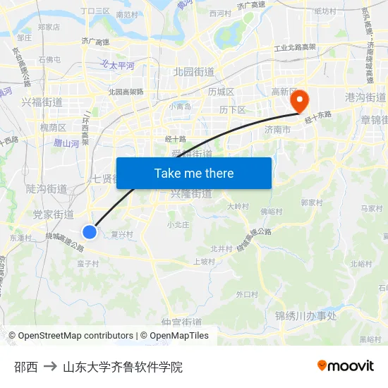 邵西 to 山东大学齐鲁软件学院 map
