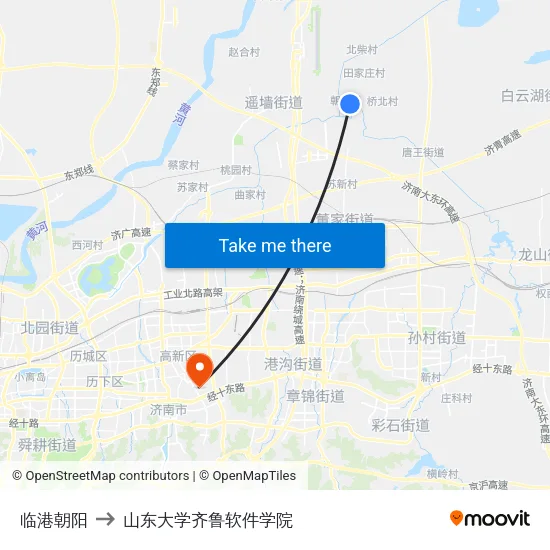 临港朝阳 to 山东大学齐鲁软件学院 map