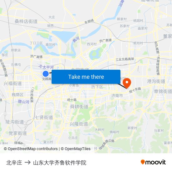 北辛庄 to 山东大学齐鲁软件学院 map