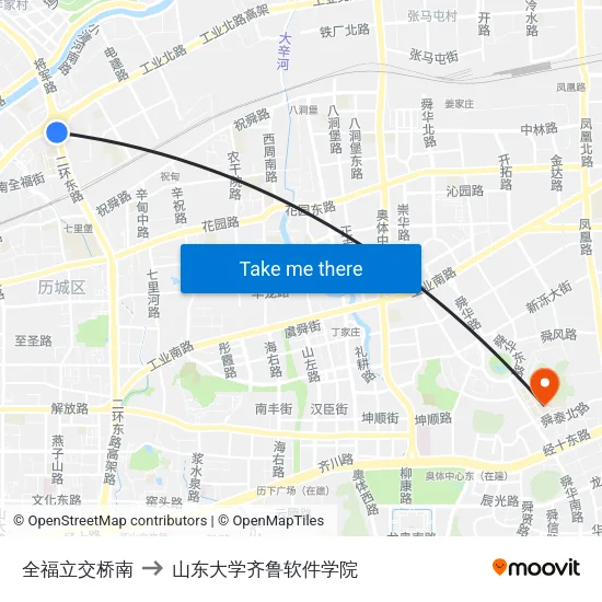 全福立交桥南 to 山东大学齐鲁软件学院 map
