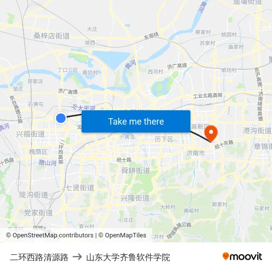 二环西路清源路 to 山东大学齐鲁软件学院 map