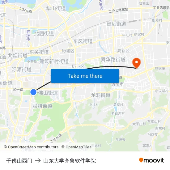 千佛山西门 to 山东大学齐鲁软件学院 map