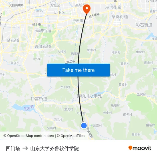 四门塔 to 山东大学齐鲁软件学院 map