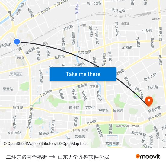 二环东路南全福街 to 山东大学齐鲁软件学院 map