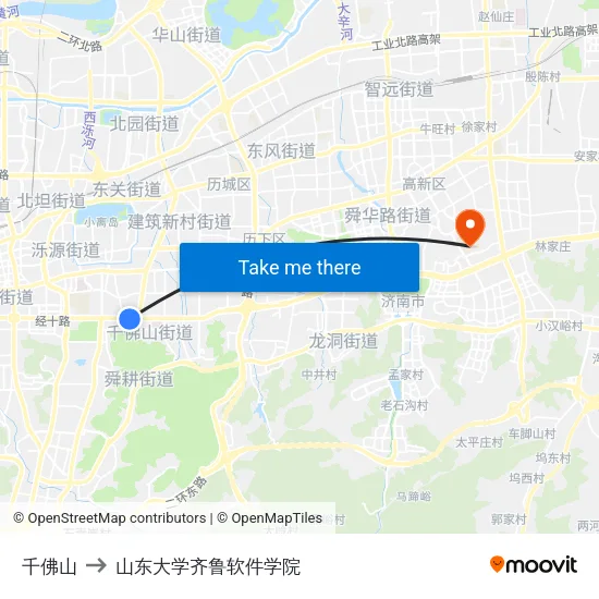 千佛山 to 山东大学齐鲁软件学院 map