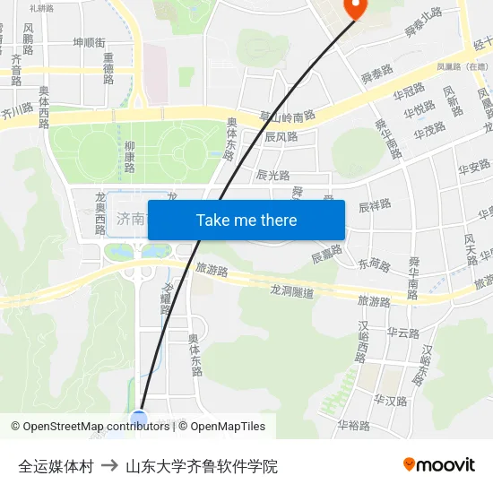 全运媒体村 to 山东大学齐鲁软件学院 map