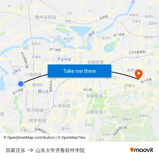 田家庄东 to 山东大学齐鲁软件学院 map