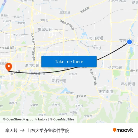 摩天岭 to 山东大学齐鲁软件学院 map
