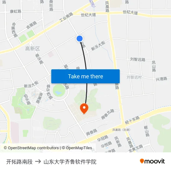开拓路南段 to 山东大学齐鲁软件学院 map
